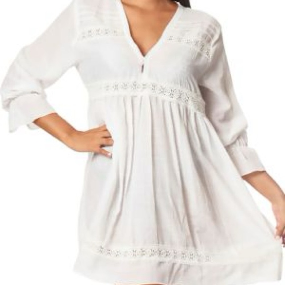 INC International Concepts White Gauzy Flowy Crochet Lace Mini Dress Size Large